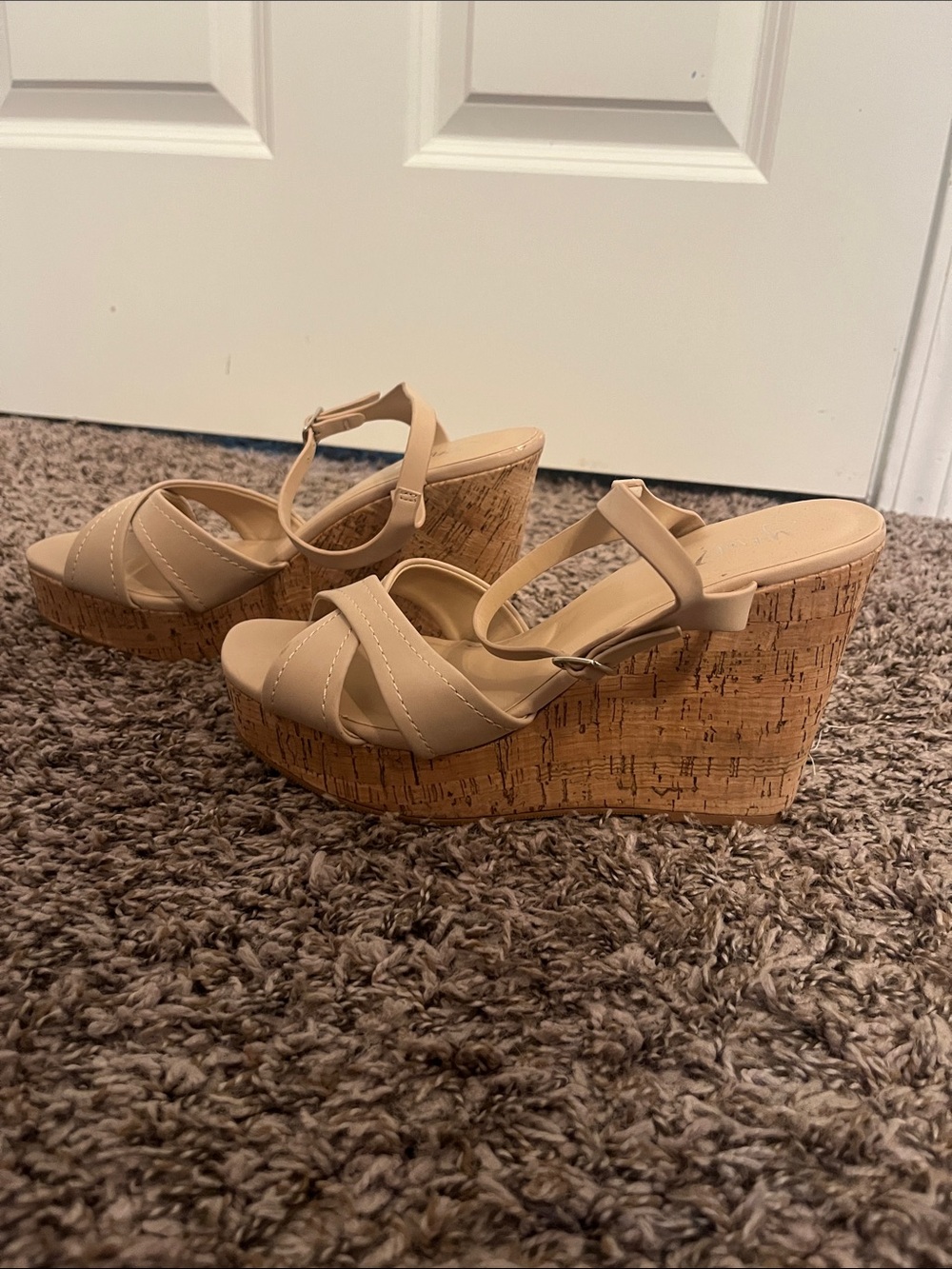 Neutral Cork Wedge Sandals with Ankle Strap